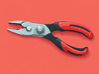 Obraz premium Highly Detailed Illustration of Ergonomic Red and Black Pliers on a Solid Bright Red Background Highlighting Industrial Tool Design