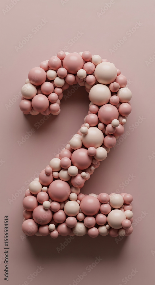 Poster number two formed from pink and beige spheres, creating a three-dimensional texture, showcasing a mo