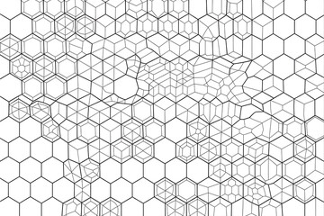 Fototapeta premium Abstract pattern of interlocking hexagons and geometric shapes. 