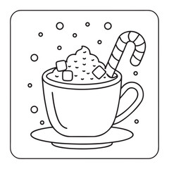 Cozy Winter Fireplace Scene with Cat and Cocoa – Bold Line Coloring Page, bold lines Coloring Page, cozy winter  Coloring Page, fireplace Coloring Page, cat, hot cocoa, illustration Coloring  page