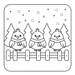 Cozy Winter Fireplace Scene with Cat and Cocoa – Bold Line Coloring Page, bold lines Coloring Page, cozy winter  Coloring Page, fireplace Coloring Page, cat, hot cocoa, illustration Coloring  page