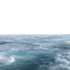 Fototapeta premium Dynamic turquoise and blue ocean water ripples create a turbulent surface below a vast, clear white sky.