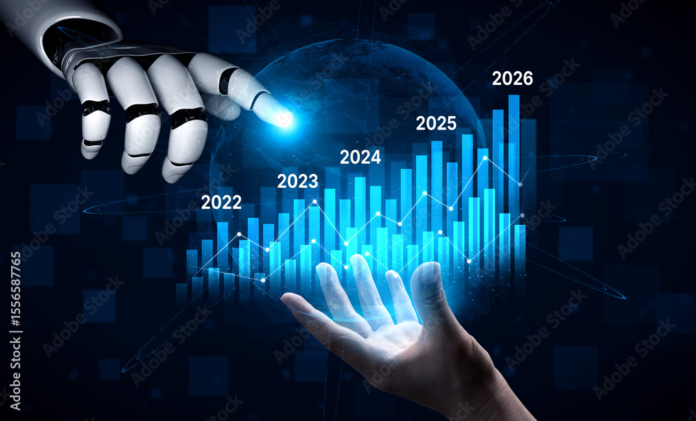 Poster ai-generated image showing data-driven projection of business performance trends across five years u