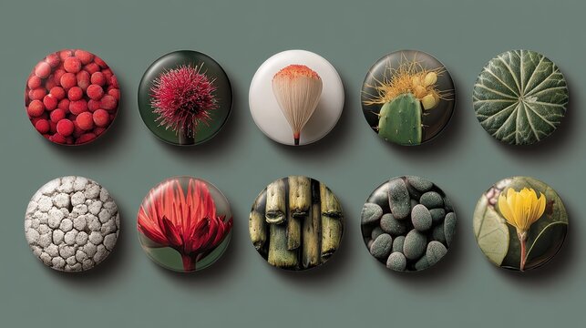 Varied collection of flat lay stones and nature elements representing different landscapes on a grey background creating an Earth tone palette