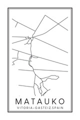 Hand drawn printable downtown road map poster of district MATAUKO of the Spanish city of VITORIA-GASTEIZ on solid white background with city name
