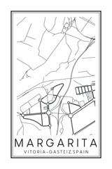 Hand drawn printable downtown road map poster of district MARGARITA of the Spanish city of VITORIA-GASTEIZ on solid white background with city name
