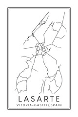 Hand drawn printable downtown road map poster of district LASARTE of the Spanish city of VITORIA-GASTEIZ on solid white background with city name