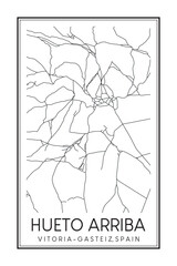 Hand drawn printable downtown road map poster of district HUETO ARRIBA of the Spanish city of VITORIA-GASTEIZ on solid white background with city name