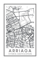 Hand drawn printable downtown road map poster of district ARRIAGA of the Spanish city of VITORIA-GASTEIZ on solid white background with city name