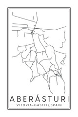 Hand drawn printable downtown road map poster of district ABERÁSTURI of the Spanish city of VITORIA-GASTEIZ on solid white background with city name