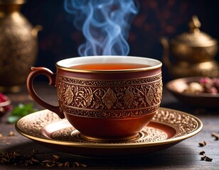 Aromatic tea in ornate cup (1)