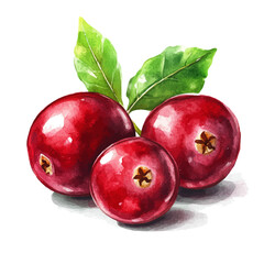 Tart Fresh Ripe Cranberry, watercolor vector, isolated on a white background.