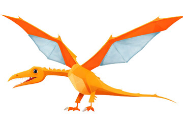 Cute orange pterodactyl cartoon on transparent background. Mesozoic era flying reptile for kid's learning material.