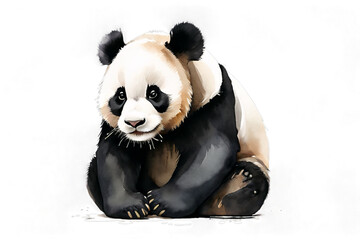 Cute panda bear sitting in watercolor painting style on transparent background. Exotic animal for wildlife design.