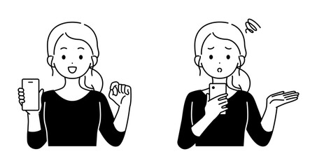 スマホを持つ女性のイラストセット	