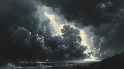 Obraz premium Thunder cracks through the sky with lightning and clouds 