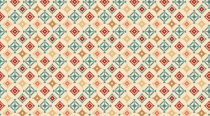 Retro Folk Diamond Pattern, Vintage Ethnic Geometric Texture, Seamless Vector Background
