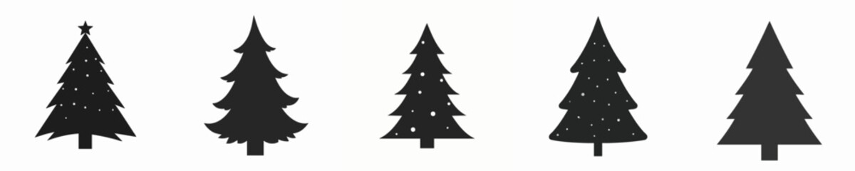 Christmas Tree Silhouette Icons Collection – Decorated Holiday Pine Trees Set