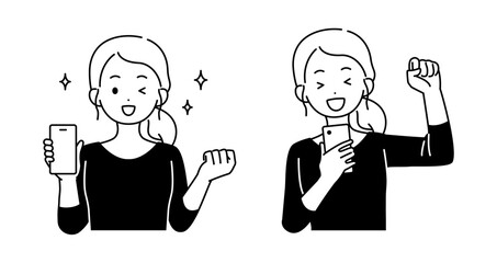 スマホを持つ女性のイラストセット