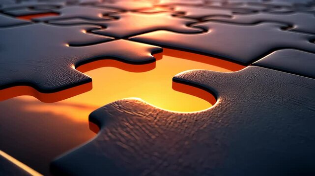 Puzzle Pieces Unveiling Bright Solution: Interlocking puzzle pieces fit together, illuminating a luminous, radiant, bright background that is the key to the completion of the entire picture.