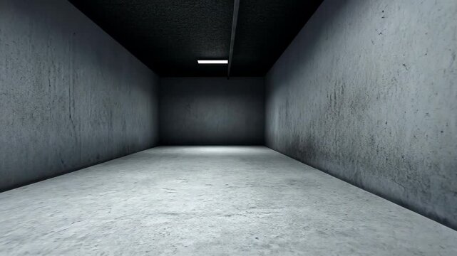 Empty Concrete Room: A minimalist interior featuring a stark, empty concrete room, illuminated by a single overhead light, creating a sense of solitude and industrial aesthetic.