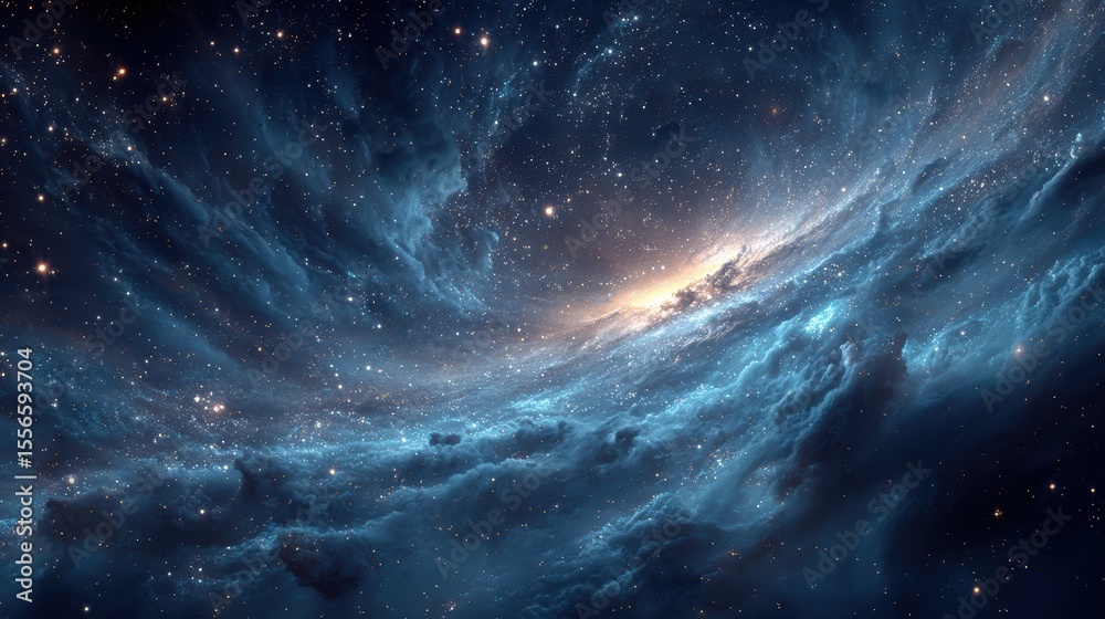 Poster exploring the vast cosmic expanse of the universe and the milky way galaxy, a dazzling display of st