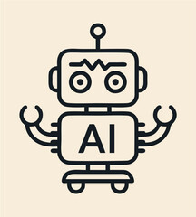 Minimal Robot Icon with AI Label – Artificial Intelligence and Robotics Concept, Simple line art of a robot featuring an “AI” label, symbolizing artificial intelligence, innovation, and future technol