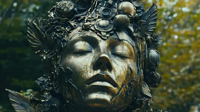 A close up of a statue of a woman 's face