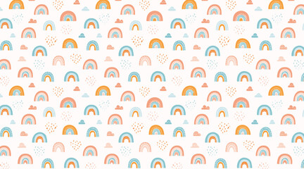 Artistic Boho Rainbows and Hearts Seamless Pattern