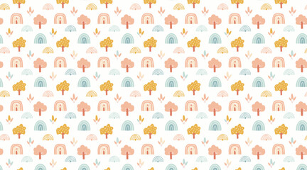 Cute Boho Forest and Rainbow Seamless Pattern