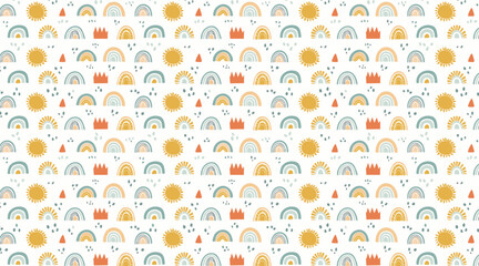 Cute Boho Sun and Crown Seamless Pattern