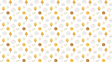 Cute Autumn Forest and Gold Coin Seamless Pattern