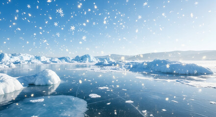 Arctic Landscape with Ice Floes and Snowfall