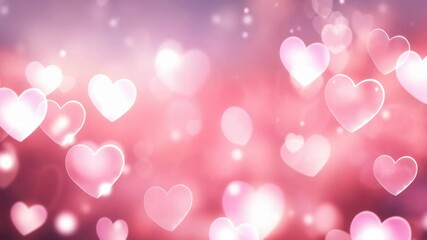 Romantic video background with floating pink hearts and bokeh effect. Soft focus and overhead angle create a dreamy, ethereal atmosphere. Live desktop wallpaper. - Powered by Adobe