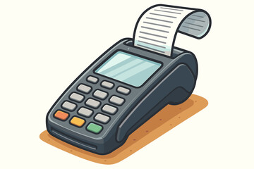 Point of sale terminal printing a long receipt bill. Vector concept for retail business, sales record, financial transaction, and cashless payment. Credit card machine icon.