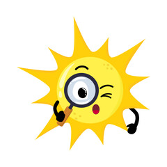 Cute Hand Drawn Curious Sun with Magnifying Glass