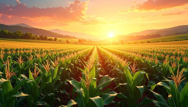Golden cornfield at sunset - Powered by Adobe