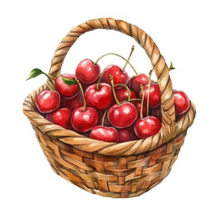 watercolor vector of Surinam Cherry Fruit Basket, isolated on a white background.
