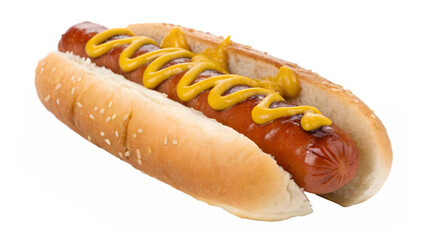 Hot dog with mustard isolated on transparent background