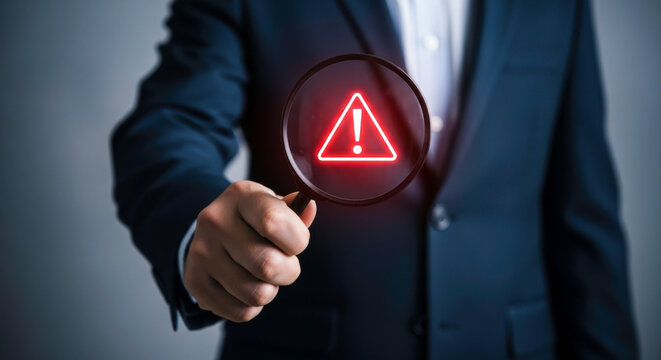 Risk management analysis threat detection security audit business compliance magnifying glass investigation - Powered by Adobe