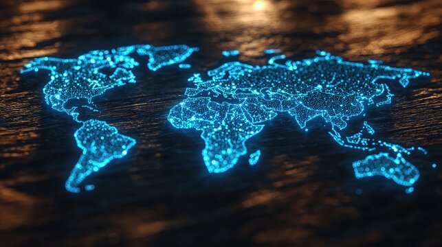 Global map rendered with glowing light points.