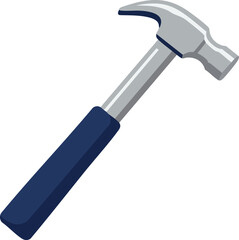 Hammer tool with navy blue handle and silver head for construction and repair work vector illustration simple design