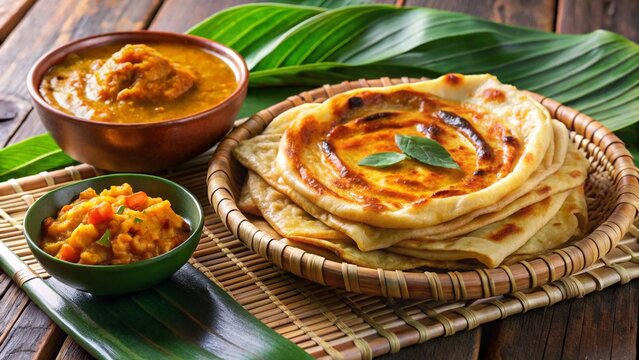 Malaysian roti canai with dhal curry and sambal.
