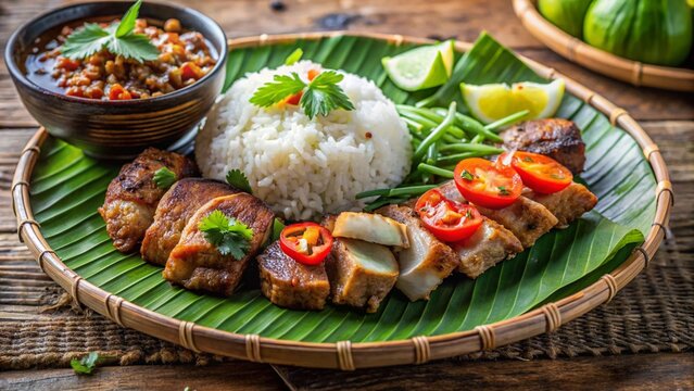 Cambodian bai sach chrouk grilled pork with broken rice and pickled veggies