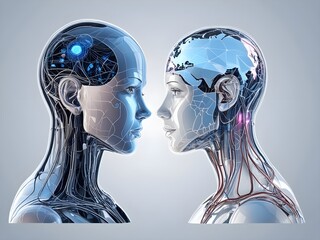3d rendered illustration of human heads depicting artificial intelligence in the future