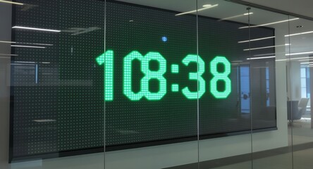 Digital Clock Display on Modern Wall Panel in Office Space