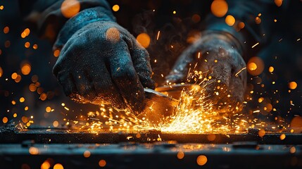 Metalwork sparks fly as a craftsman works.