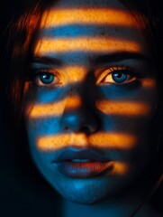 Close-Up of a Woman's Face with Dramatic Lighting Effects
