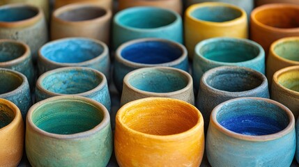 Colorful ceramic cups in various shades