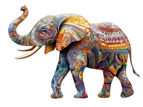 Colorful elephant cutout png with transparent background artistic design wildlife concept vibrant environment - Powered by Adobe